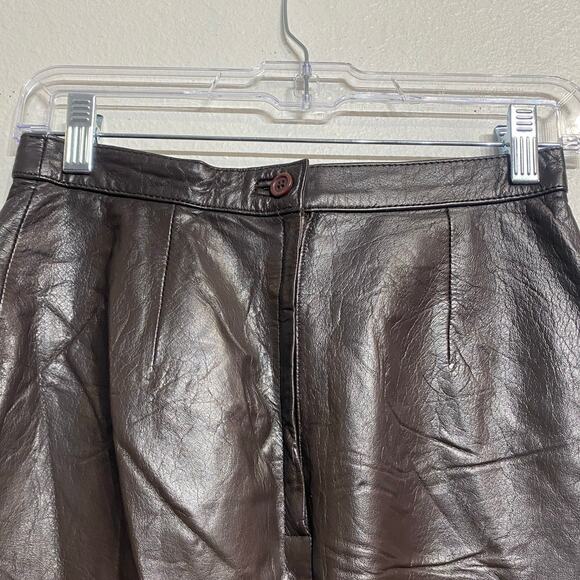 Contrasts Brown Leather Vintage Mini Skirt Sz 7 - Picture 6 of 9
